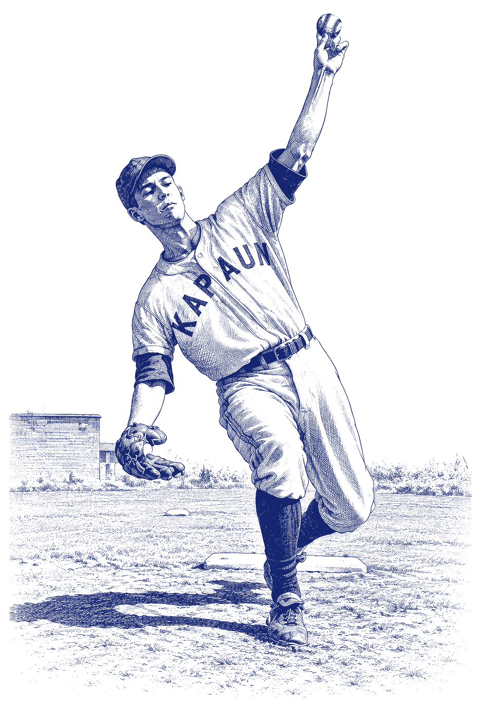Illustration of Kapaun Crusaders pitcher Tony Mayer in his delivery, 1963