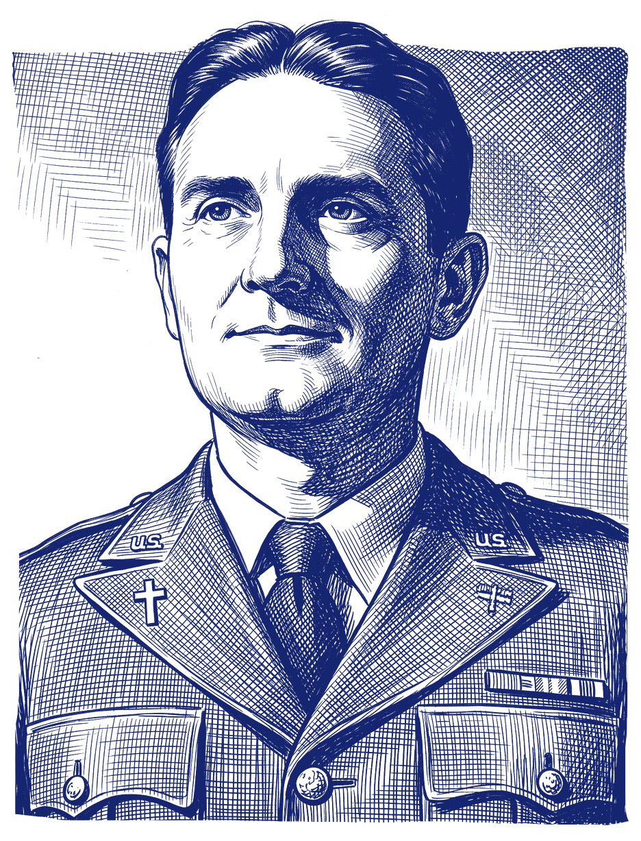 Engraved portrait of Chaplain Emil J. Kapaun