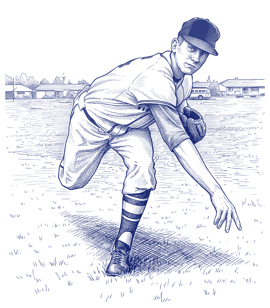 Illustration of a Kapaun pitcher in his delivery